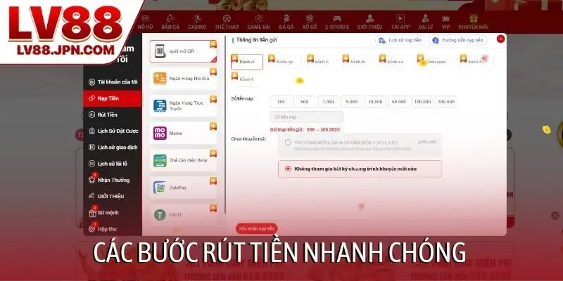 Các bước rút tiền nhanh chóng