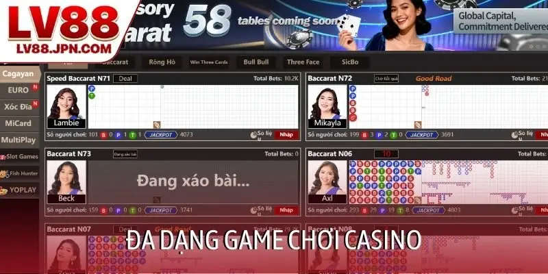 Đa dạng game chơi casino