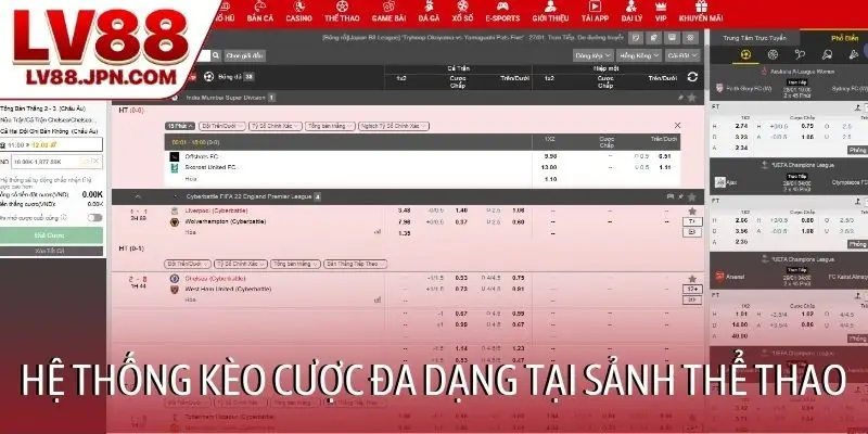 Hệ thống kèo cược đa dạng tại sảnh thể thao