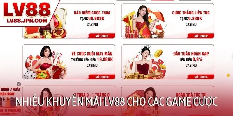 Nhiều khuyến mãi LV88 cho các game cược