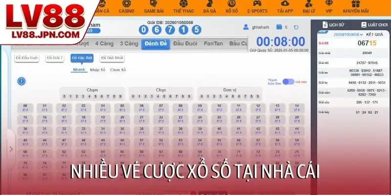 Nhiều vé cược xổ số tại nhà cái